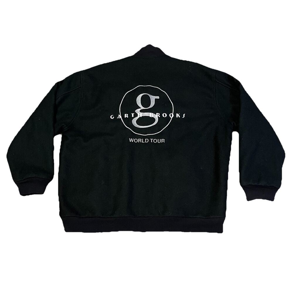 Vintage Garth Brooks World Tour Black Wool Button Up Jacket Size XL Auburn